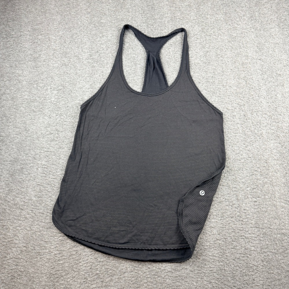 Lululemon Athletica Black Striped Racerback Tank Top Women's Size 6 Activewear